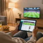 Enjoying Trực tiếp bóng đá socolive on a tablet in a cozy living room.