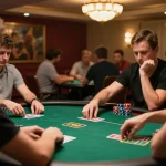 cm88game poker players placing bets at green felt table in warm casino atmosphere