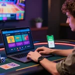 Engagierter Spieler in einem Paysafe Card Casino, der eine lebhafte Online-Spielatmosphäre zeigt.