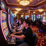 Players enjoying thrilling go8 casino games with vibrant slot machines and enticing lights.