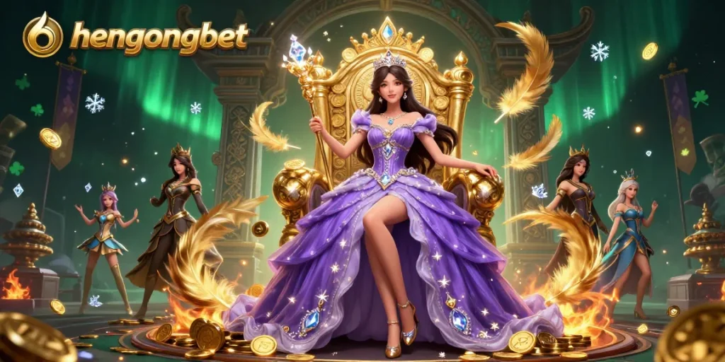 Experience the excitement of hengongbet with a stunning casino-themed illustration featuring a regal Asian character.
