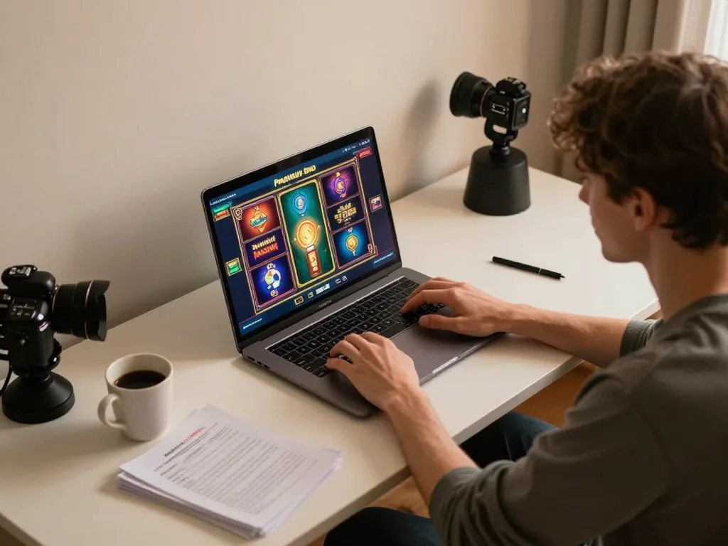 Play Pragmatic Demo slots on a stylish laptop in a cozy home gaming setup