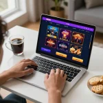 Engaging online gambling with J188 đăng nhập on a laptop screen in a cozy home environment.
