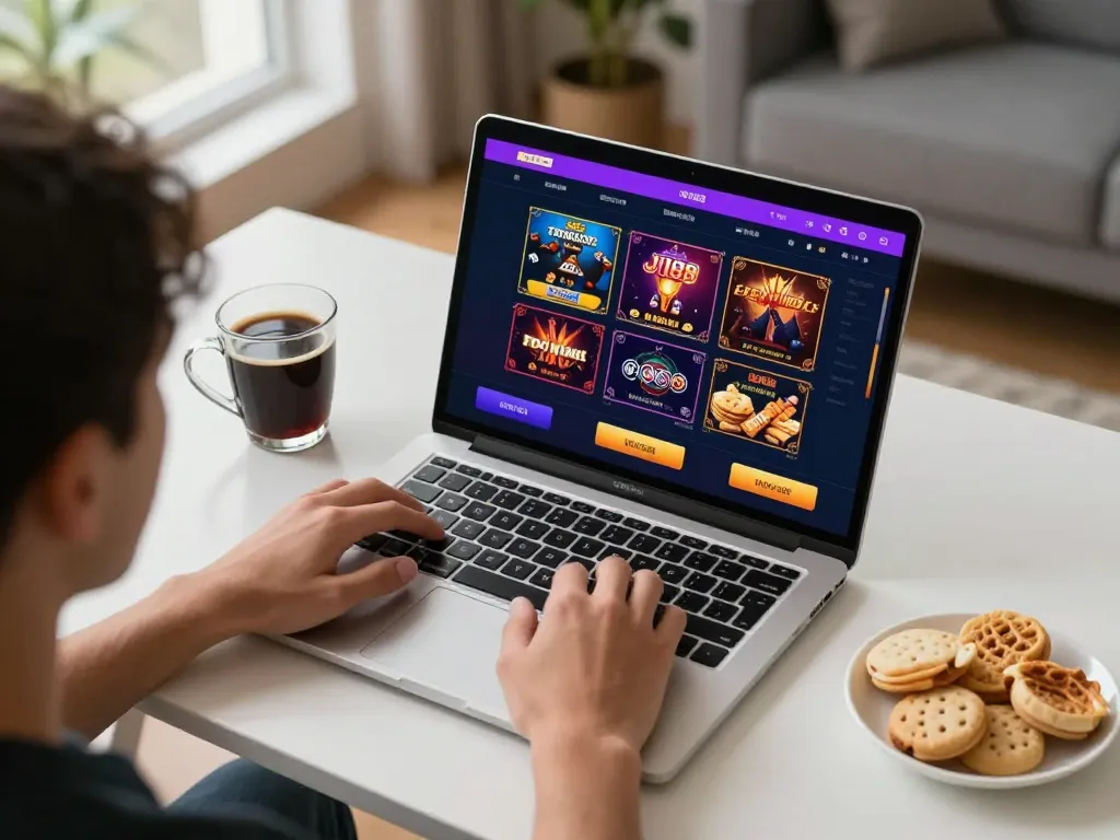 Engaging online gambling with J188 đăng nhập on a laptop screen in a cozy home environment.