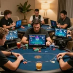 Players engaged in a thrilling online poker game showcasing SC88 strategies from home.