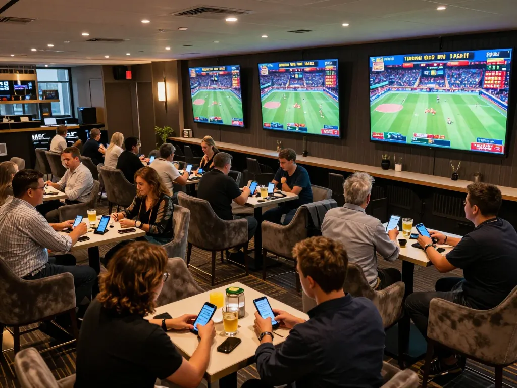 Experience dynamic sports betting excitement with qq8827 in a vibrant lounge setting.