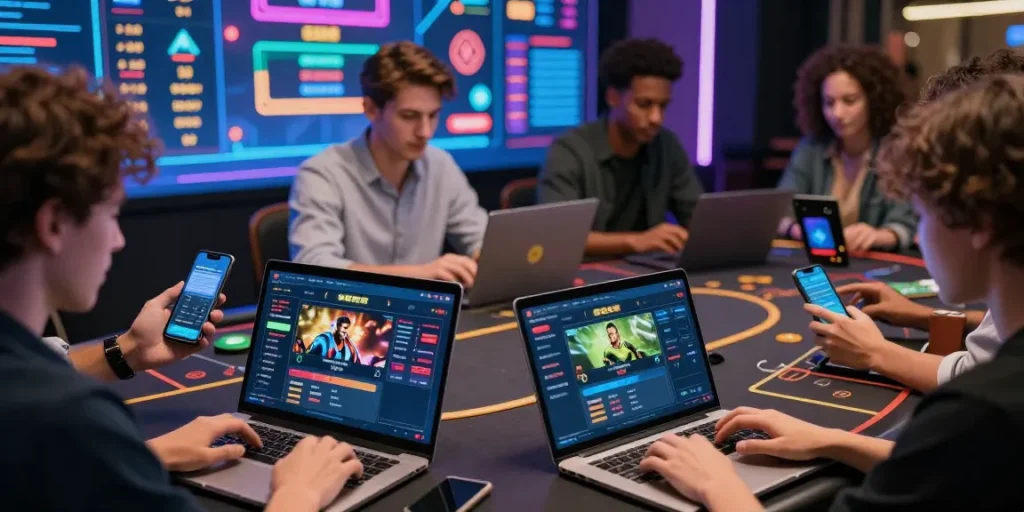 Exciting online betting atmosphere highlighting esportivabet with diverse users engaging on digital devices.
