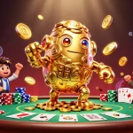 Experience the excitement of MAN88 with a vibrant illustration depicting casino elements and golden treasures.