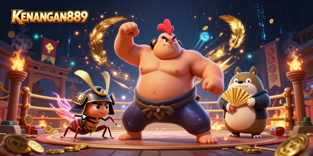 KENANGAN889 illustrates a dynamic gaming scene with characters showcasing exciting slot action and atmosphere.