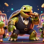 Engage with exciting games at okfun, featuring a fun 3D casino illustration of a turtle in a mobster suit and lively characters.