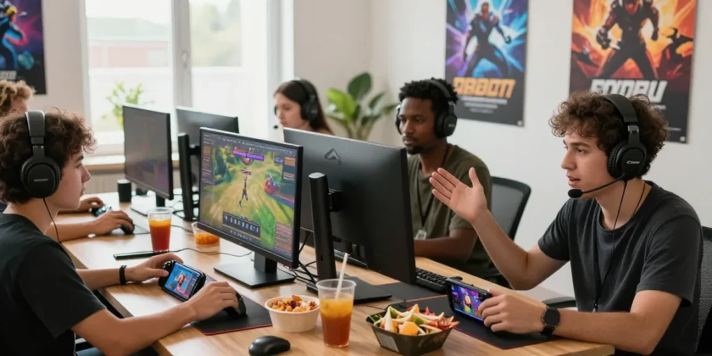 Kumpulan pemain 68gb yang asyik bermain game online dalam suasana yang ceria.