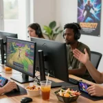 Kumpulan pemain 68gb yang asyik bermain game online dalam suasana yang ceria.
