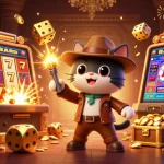 Experience exciting gameplay at man88, featuring a cat archaeologist discovering treasures in a vibrant casino temple.