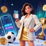 Engage in thrilling sports betting with WINPH through a mobile app, showcasing a vibrant casino atmosphere.