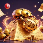 ZBET ignites excitement as golden beetles roll coins in a vibrant casino dynamic.