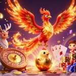 Experience the thrill of m365 with the majestic fire phoenix and vibrant casino elements in a dynamic setting.