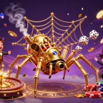 Experience thrilling gameplay with bin88a—steampunk spider captures dice in a vibrant casino scene.
