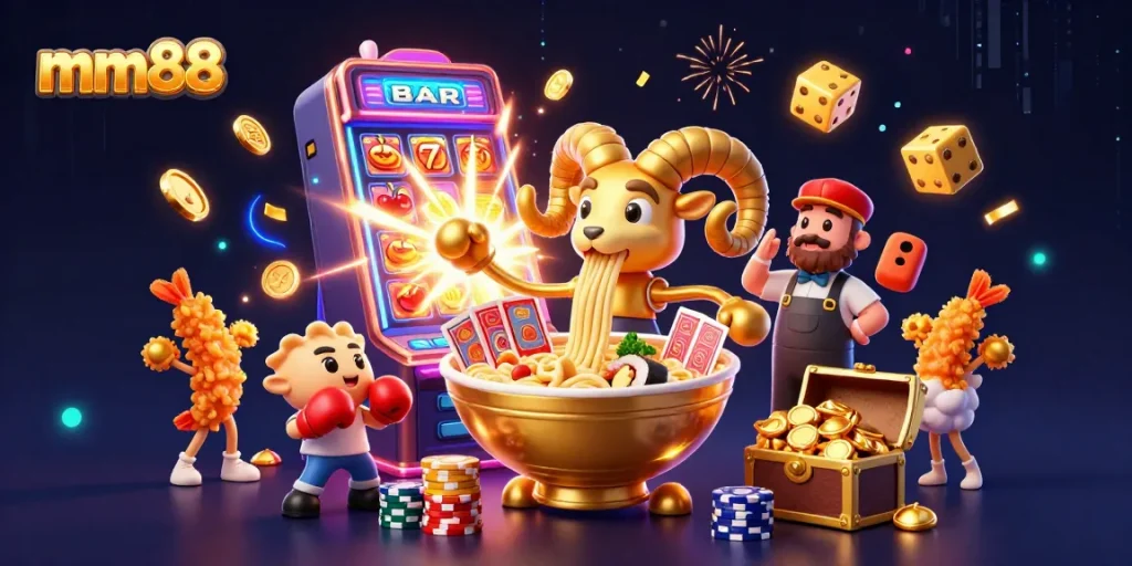 mm88 showcases a vibrant casino scene with animated characters and dynamic gaming elements