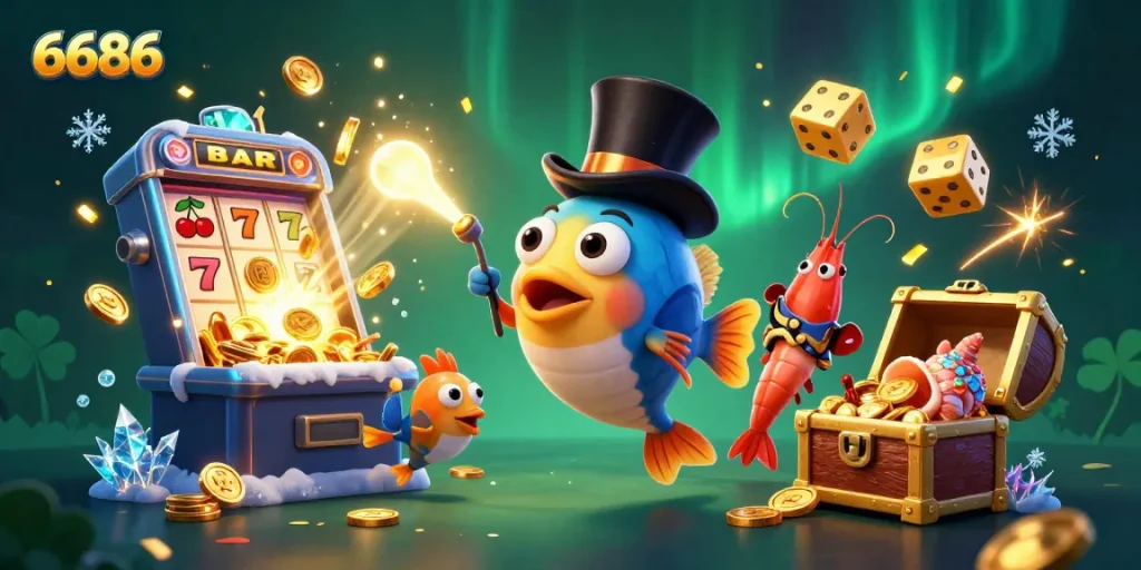 Engage with captivating 6686 casino adventures through animated characters and dazzling slot elements.
