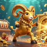 Engage in thrilling casino action with O8's golden ram charging through a jackpot of treasures.