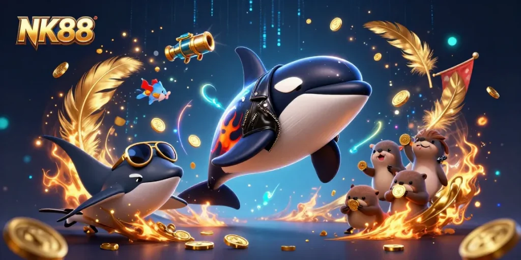 Experience thrilling fish shooting adventures at NK88 with orca, stingray, and otters filled with coins