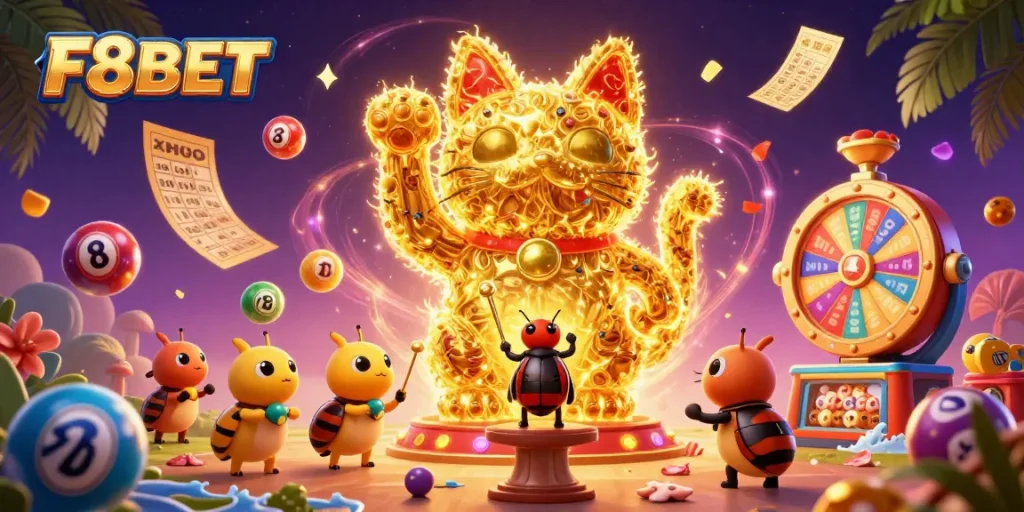 Experience the excitement of F8BET with a vibrant digital casino illustration depicting luck and fun.
