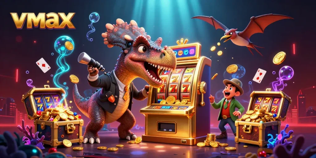Capture the jackpot with vmax as a pachycephalosaurus hits a sweet golden slot machine.