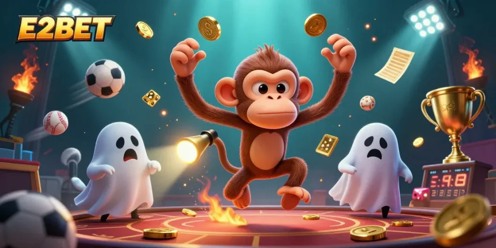 E2BET offers thrilling betting excitement in an engaging haunted casino scene.