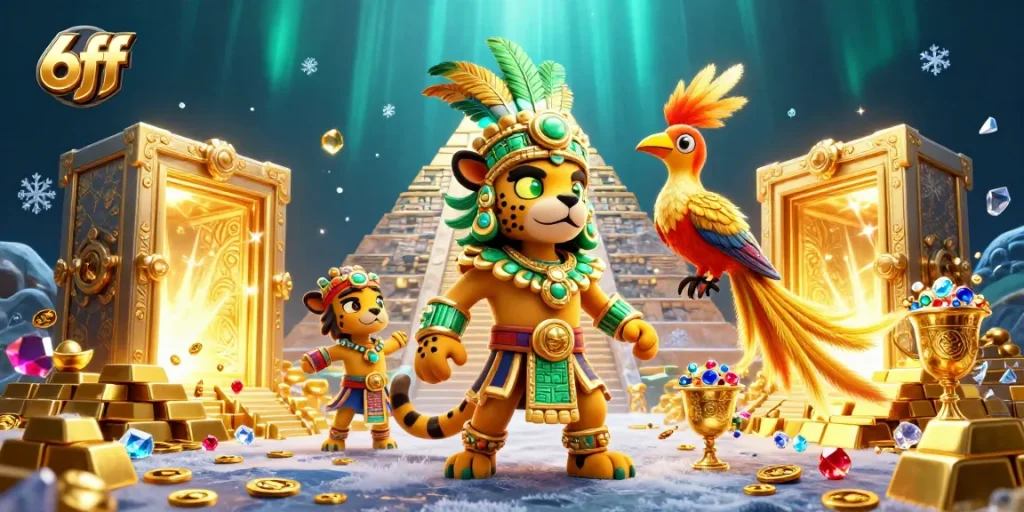Engage with the vibrant world of 6ff, where a Mayan jaguar priest meets golden treasures in an epic gaming adventure.