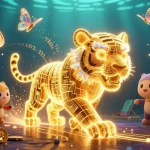 Experience the thrill of 45678 with an energetic casino scene featuring a golden tiger and crypto elements.