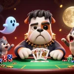 Engage with da 88 casino excitement as the bulldog deals cards amidst chips and golden elements.