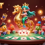 Experience thrilling gameplay with HUBET, featuring a vibrant 3D scene of a poker table and mermaid princess.
