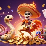 Experience the excitement of winning at 77win with colorful characters celebrating among golden coins.