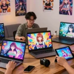 Exciting players engaging with free hentai games in a cozy gaming setup with vibrant character graphics and modern devices.