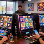 Bonus Buy slots excitement at https://cocomaya.co.uk with diverse players enjoying interactive gaming experience in vibrant casino lounge.