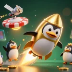 Experience Go88 with a thrilling 3D journey through space as a golden penguin captures riches in a vibrant virtual casino.