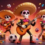 Win big with 7mcn while enjoying the vibrant skeleton mariachi band amid exploding treasures.
