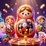 Engage with da88 at an energizing casino scene with animated dealer bears and festive gaming elements.