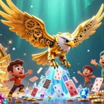 Experience thrilling gameplay at rr88 com with a captivating 3D illustration of cybernetic wings and treasure.