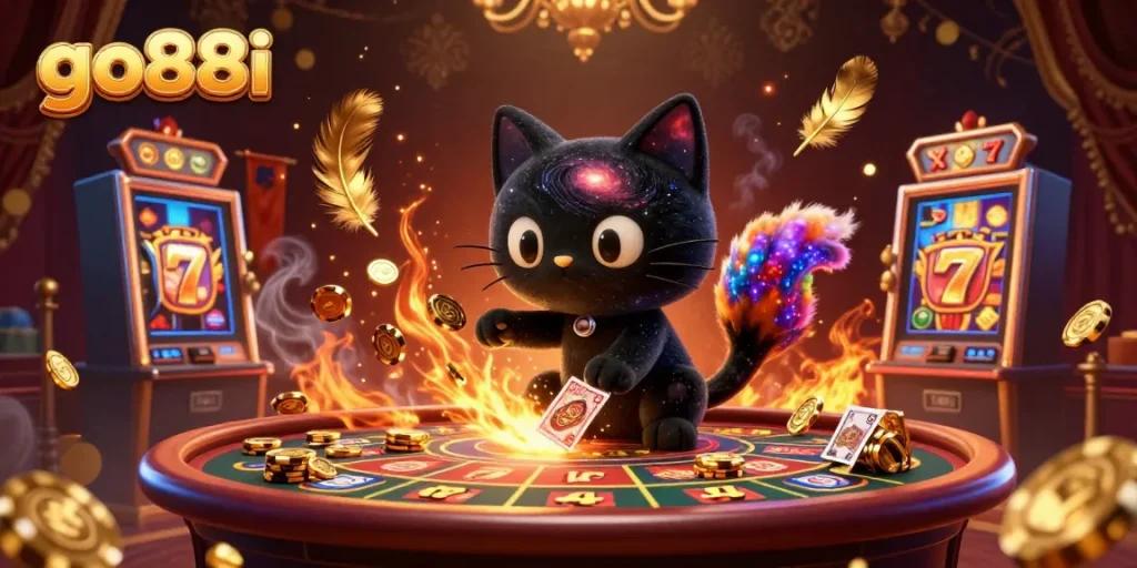 Engage in thrilling gameplay at go88i's cosmic casino, where golden chips whirl with excitement.