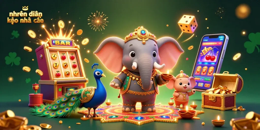 Experience nhận định kèo nhà cái in a vibrant 3D scene with animated slot machines and casino themes