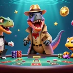 CM88 velociraptor card counter sneaking in a casino with a pit boss and pickpocket, delivering a thrilling gaming scene.