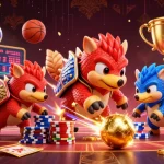 Engage in the action at sky88 with rival pangolins competing while scattering poker chips in an exciting casino scene.