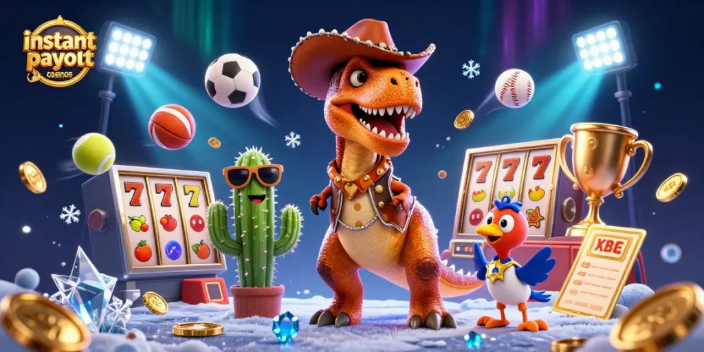 Experience instant payouts at top casinos in Australia with dynamic cartoon characters and casino elements.