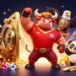 Experience thrilling wins with sunwin's vibrant 3D casino scene featuring a victorious bull mascot, eagle, and panda.