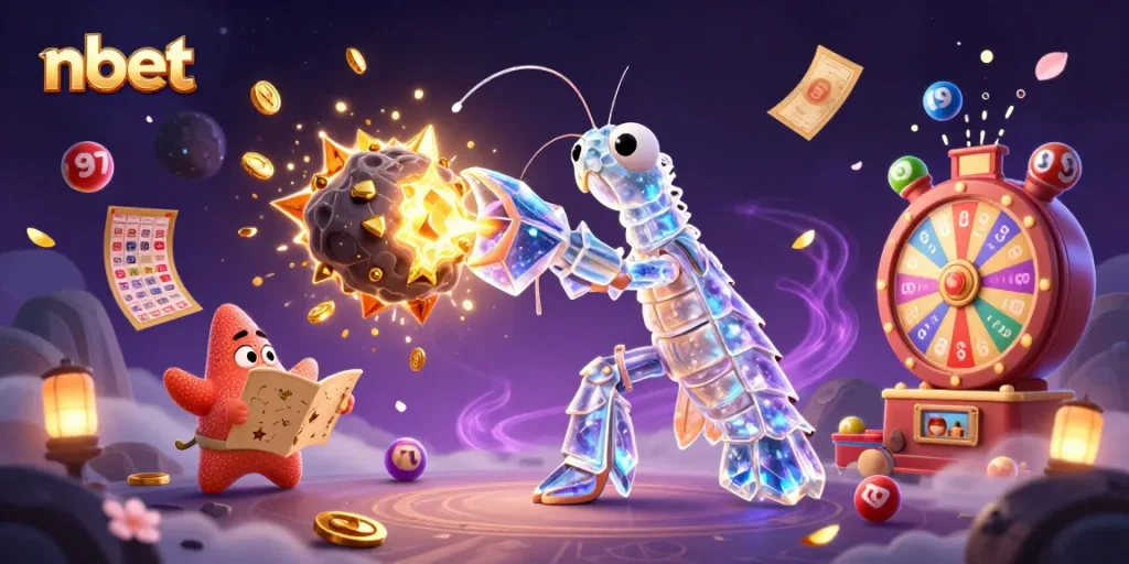 Experience nbet's dynamic gambling scene with vibrant characters and colorful gaming elements.