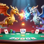 Engage in thrilling matches with edwardpetherbridge as golden and silver dragons soar over a poker table filled with exciting gaming elements.