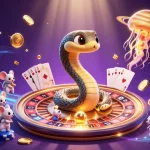 Experience 23win with a vibrant cosmic casino scene featuring a roulette wheel and betting mice.