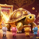 Experience the excitement of the tập đoàn TPJ as small animals eagerly await to play on the golden tortoise pinball machine amidst a treasure-filled scene.