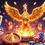 Engage with 777x's thrilling casino scene featuring a molten phoenix and classic gaming elements.